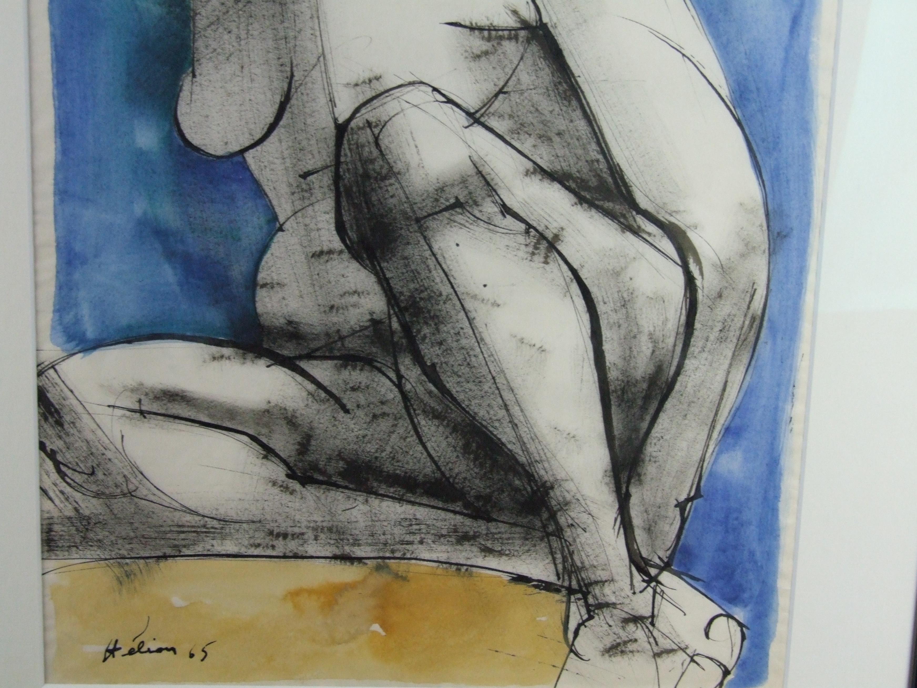 Akt sitzende Frau, 1965 – Gouache, 49x32 cm, gerahmt (Grau), Nude, von Jean Helion