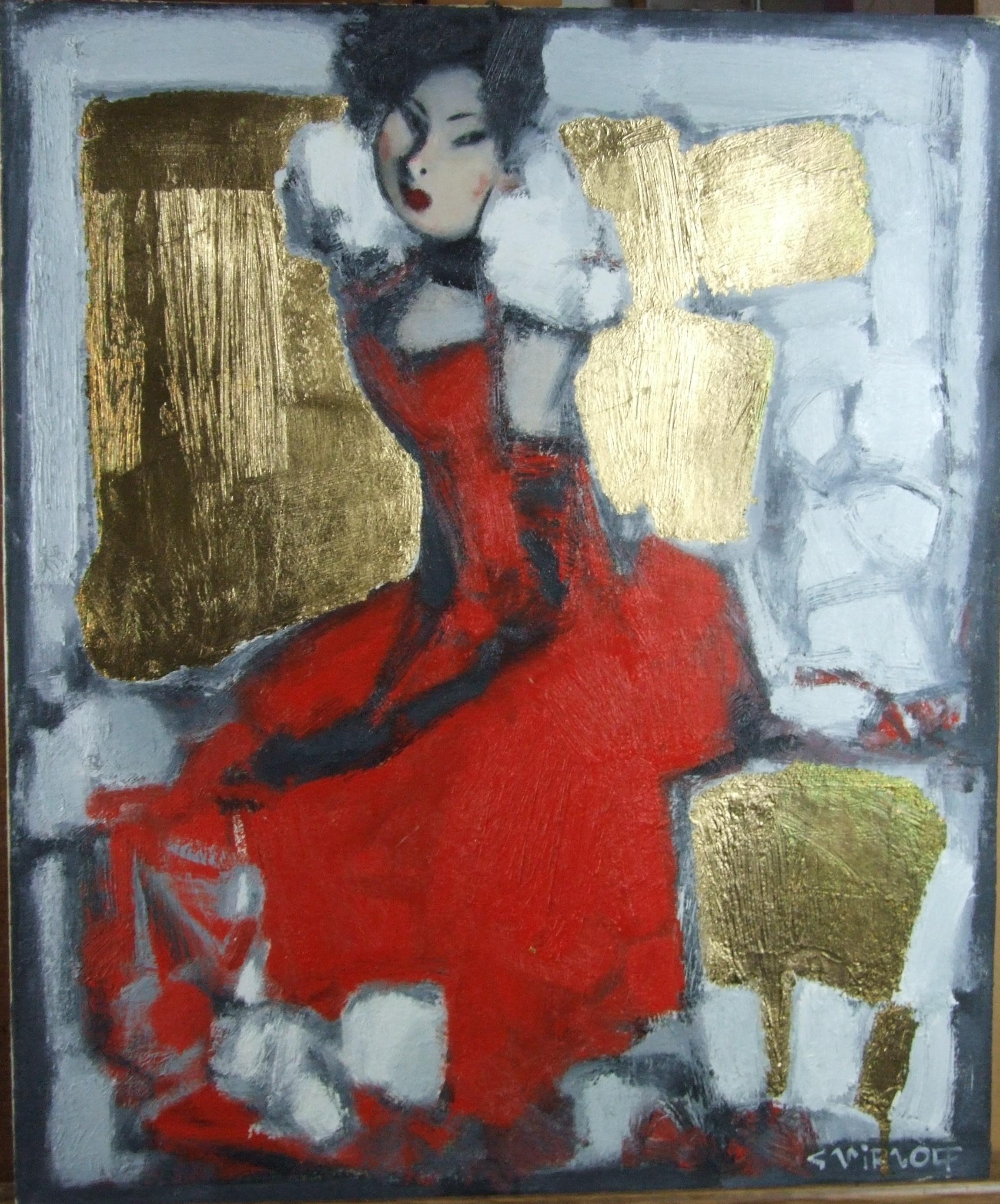 Smirnoff Andrej Figurative Painting - The red dress, 2006 - Oil on canvas, 60x50 cm.