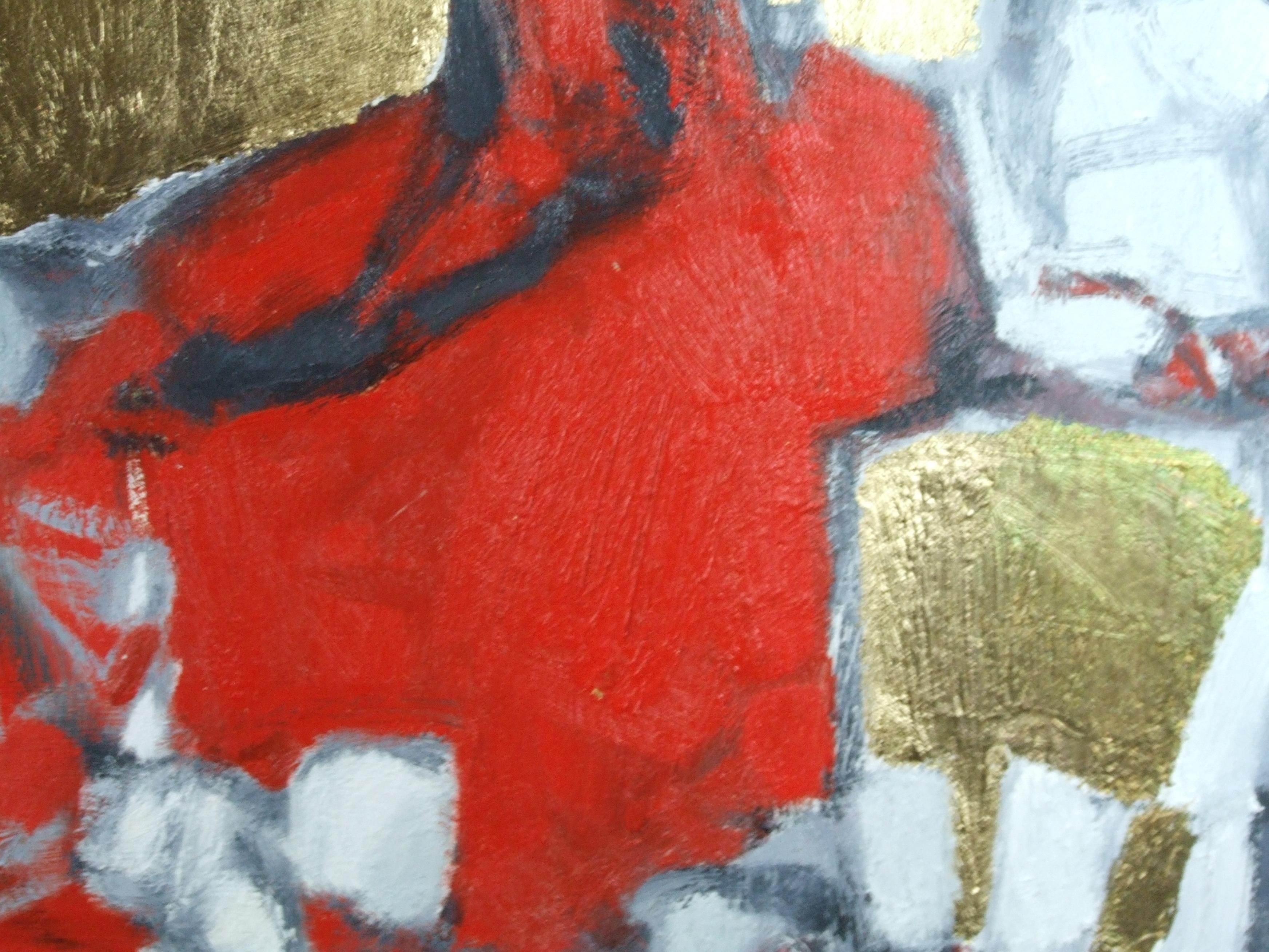 La robe rouge, 2006 - Huile sur toile, 60x50 cm. - Marron Figurative Painting par Smirnoff Andrej