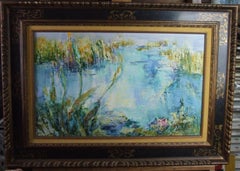 Nympheas - huile sur toile, 38x61 cm, encadrée