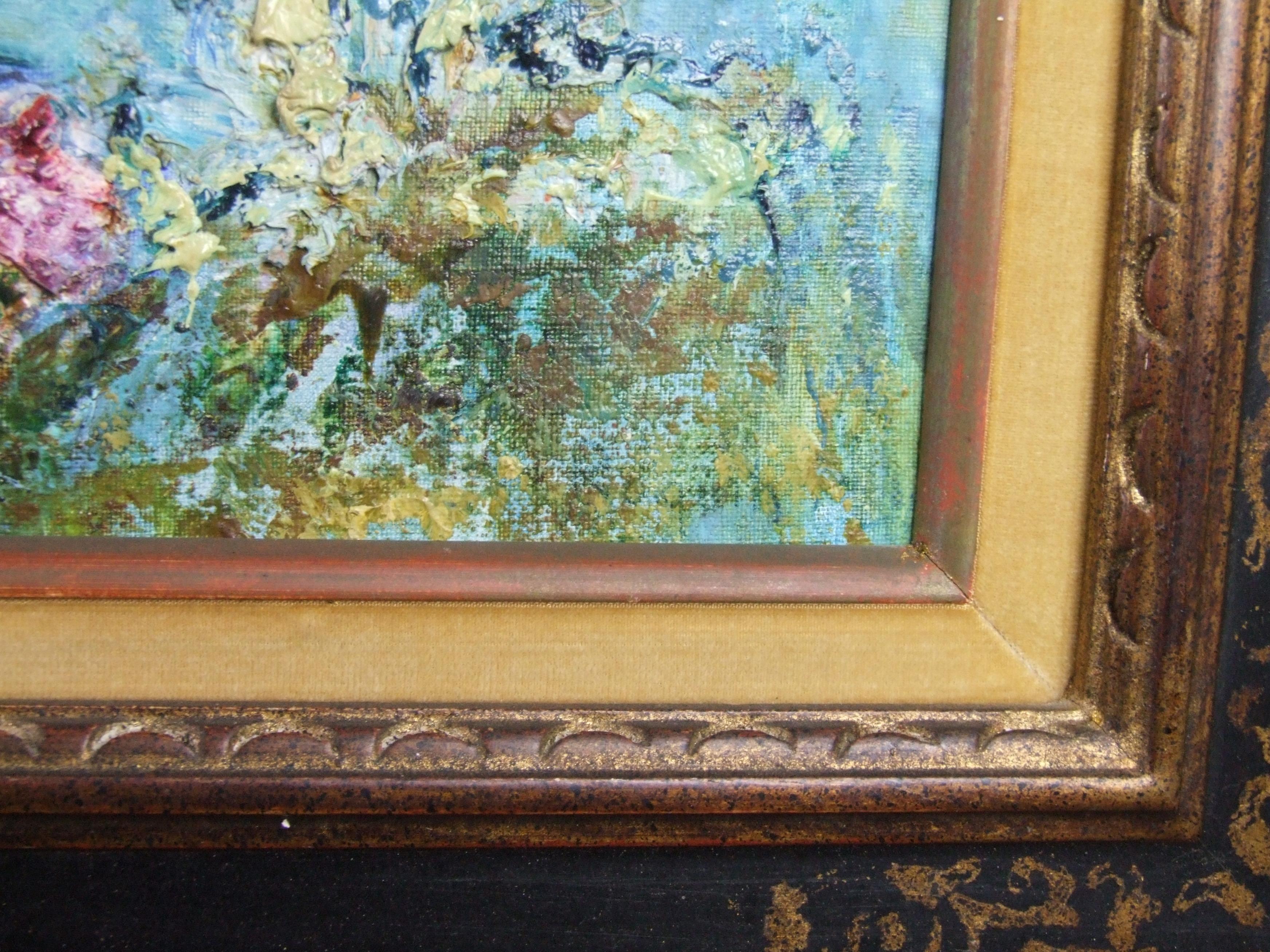 Nympheas – Öl auf Leinwand, 38x61 cm, gerahmt – Painting von Iris Michelle Raquin