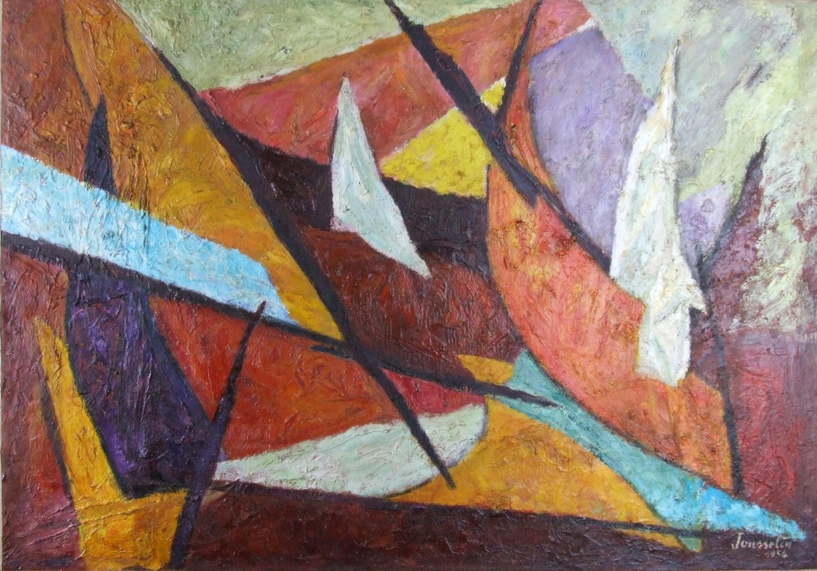 François Jousselin Abstract Painting - abstract 3, 1954 - Oil on canvas, 92x65 cm.