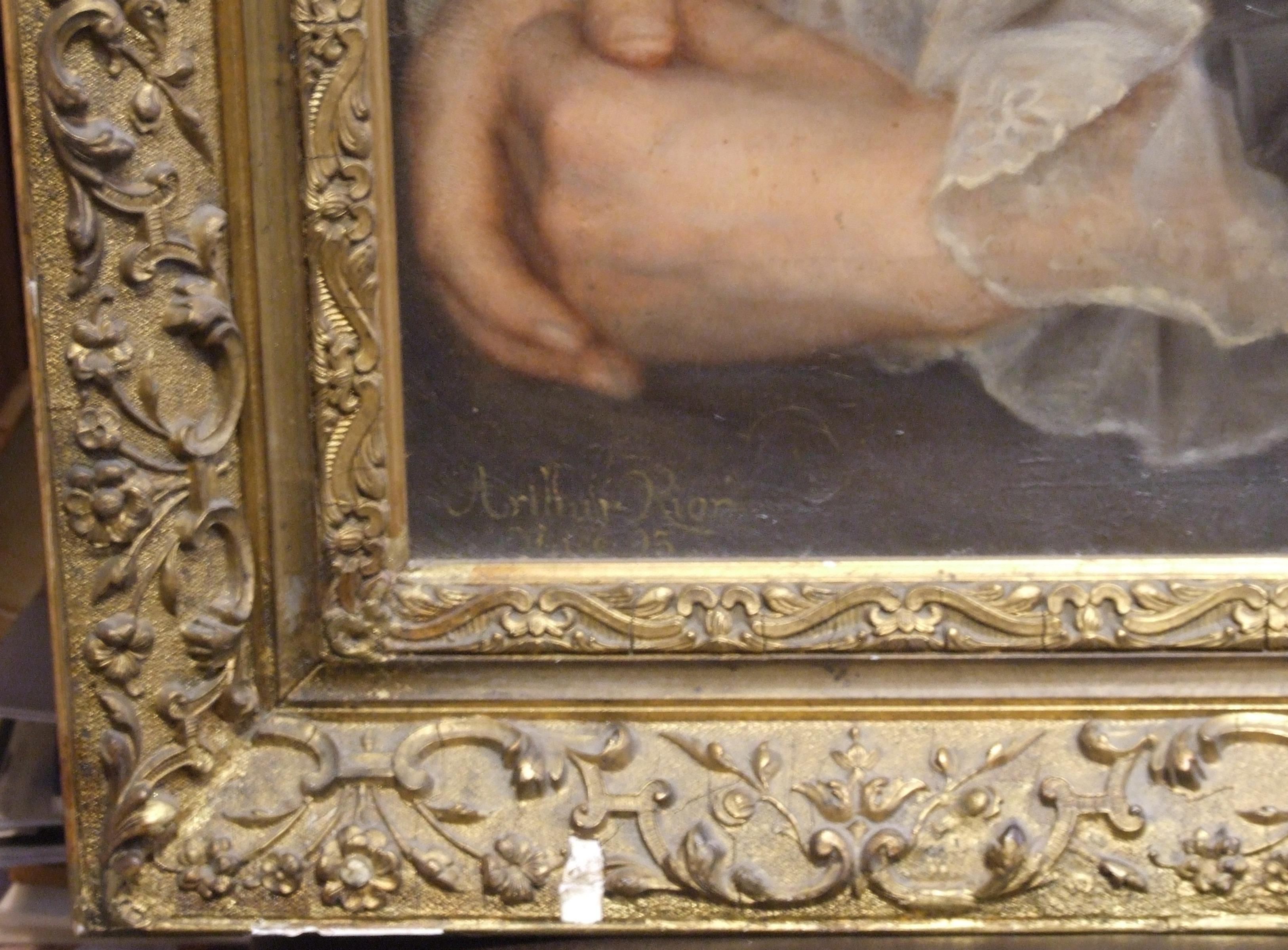 Ritratto di signora, 1895 - olio su tela, 73x60 cm, incorniciato - Painting di Arthur Rion