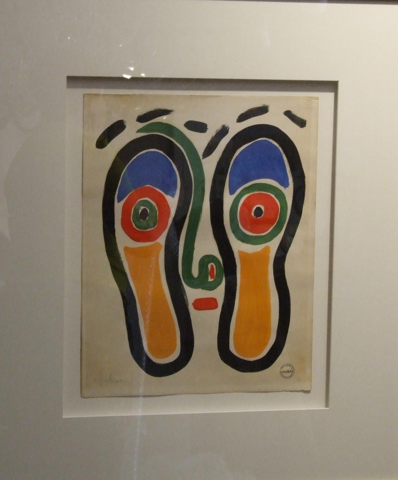 Albert Chubac Figurative Art - Visage 3 - gouache on paper, 38x31 cm., framed