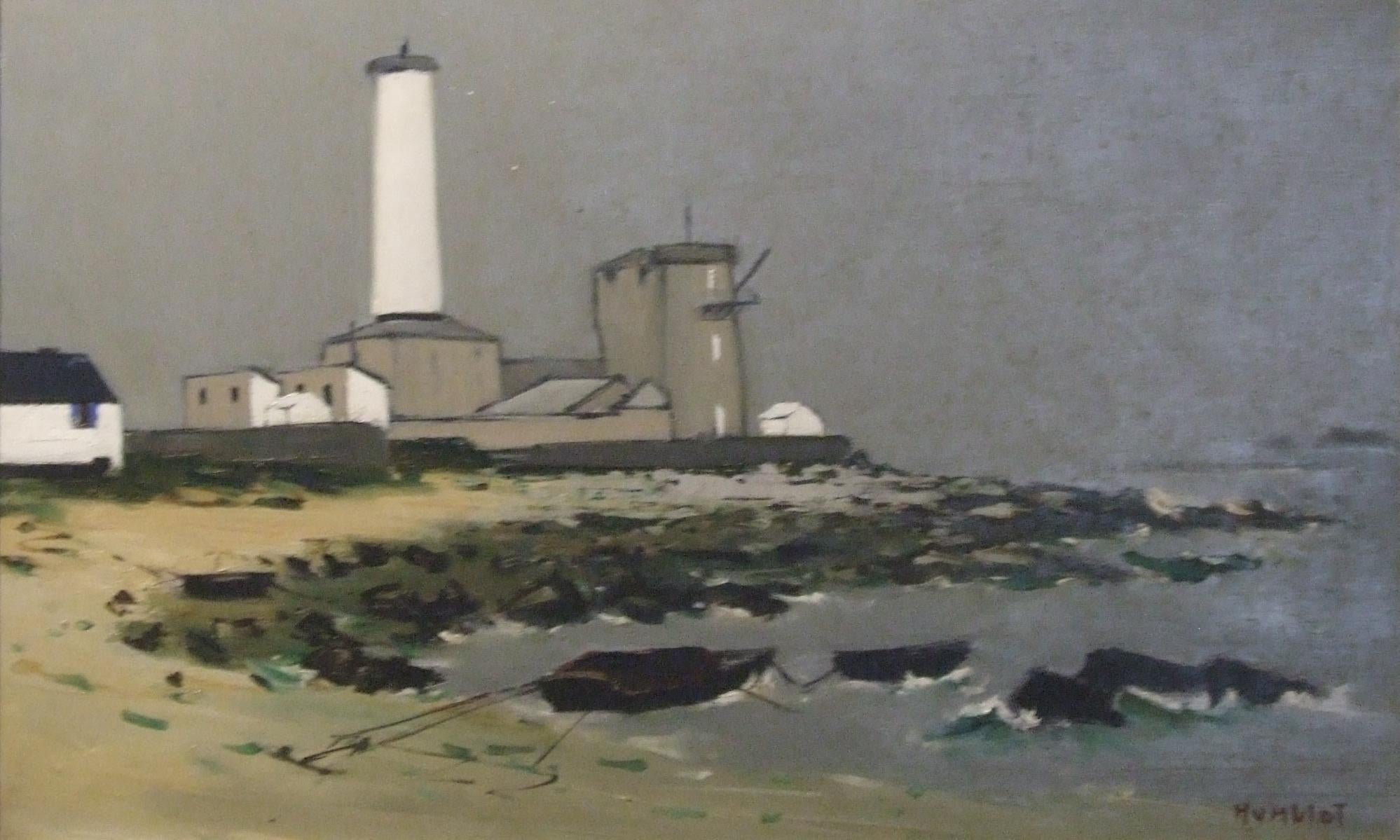le phare de Eckmuhl (Bretagne, France) - Huile sur toile, 57x80 cm., encadré - Painting by Robert Humblot