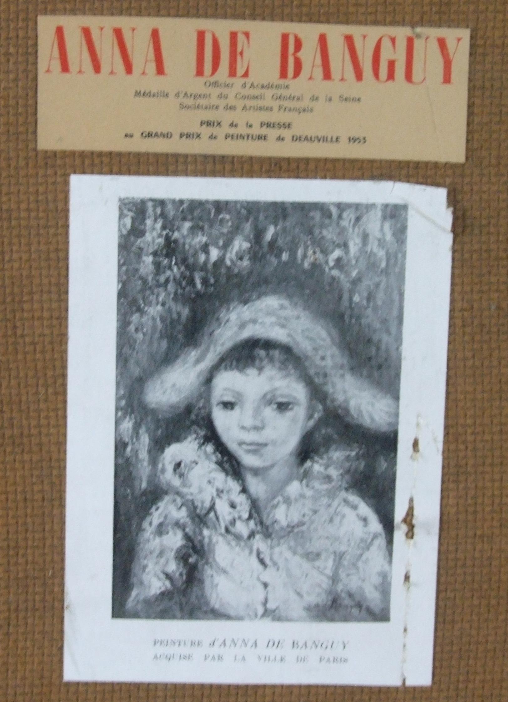 Arlequin - Huile sur toile, 60x50 cm., encadré - Brown Portrait Painting by Anne de Banguy