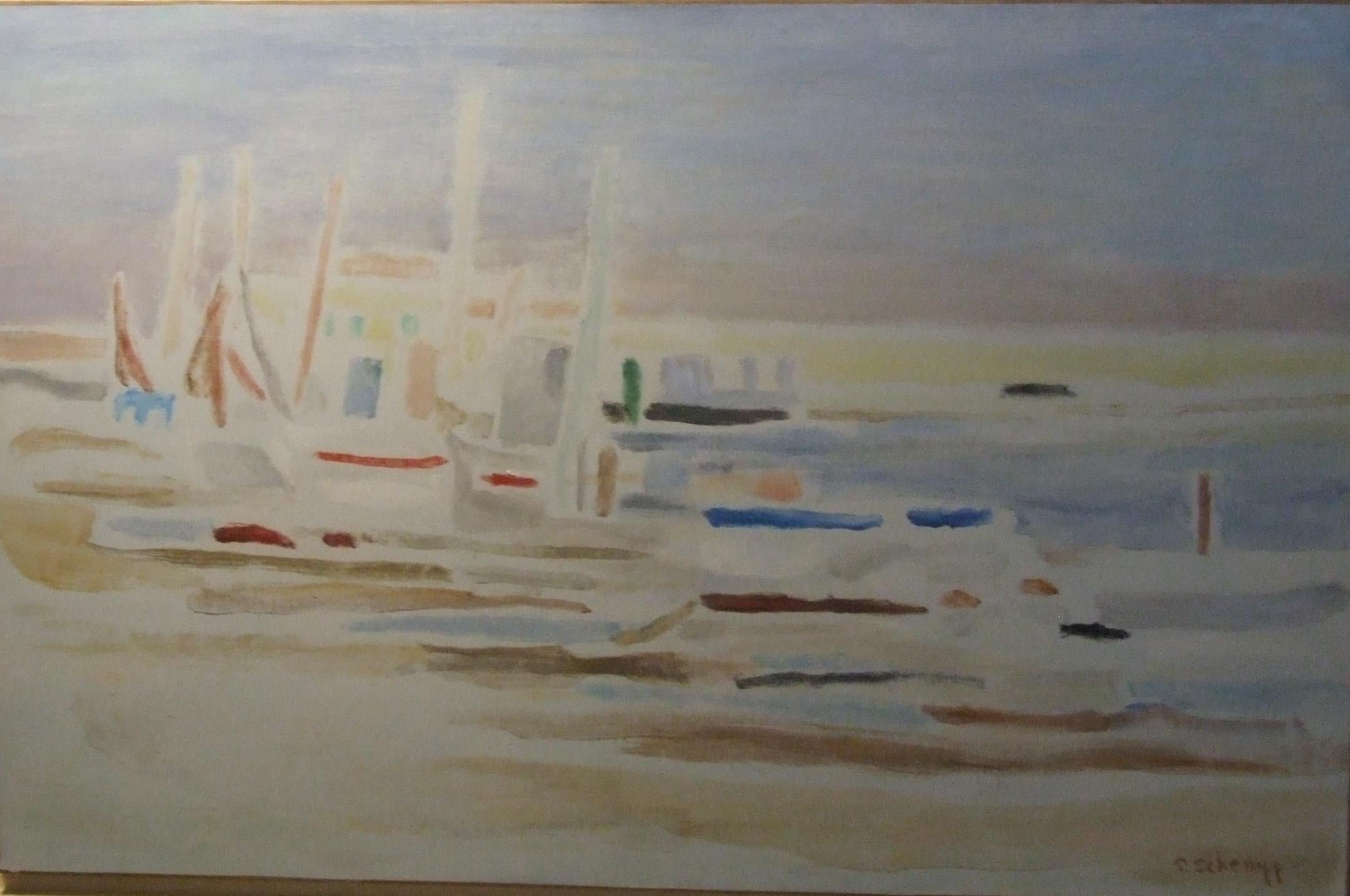 marine, 1977 - Huile sur toile, 61x91 cm., encadré