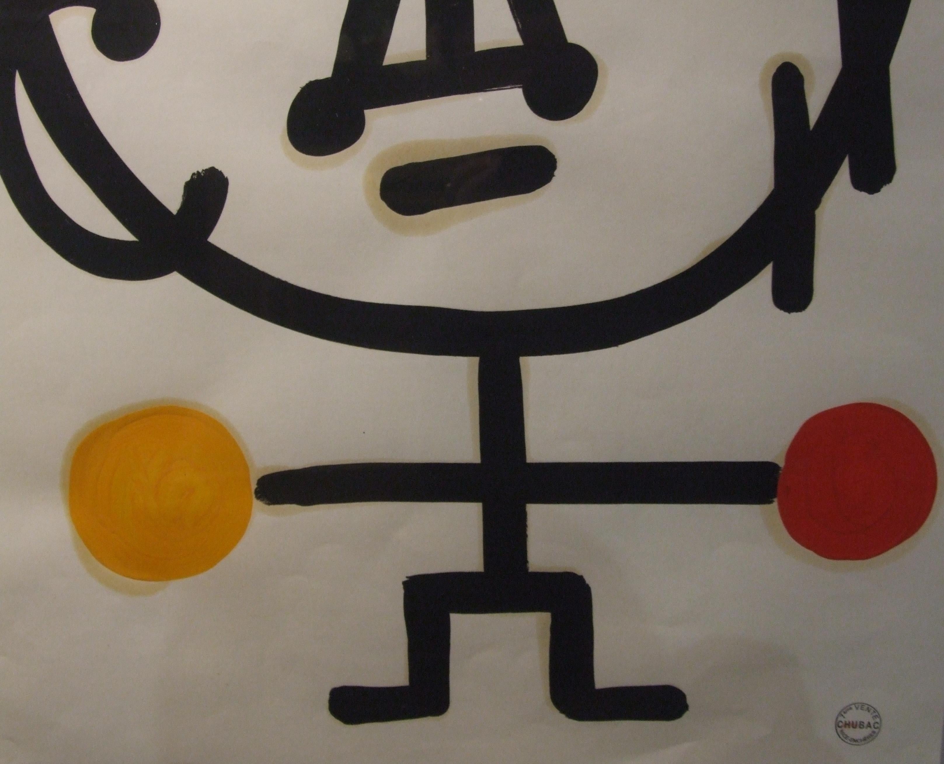 Enfant - gouache, 64x43 cm., encadré - Brown Abstract Drawing by Albert Chubac
