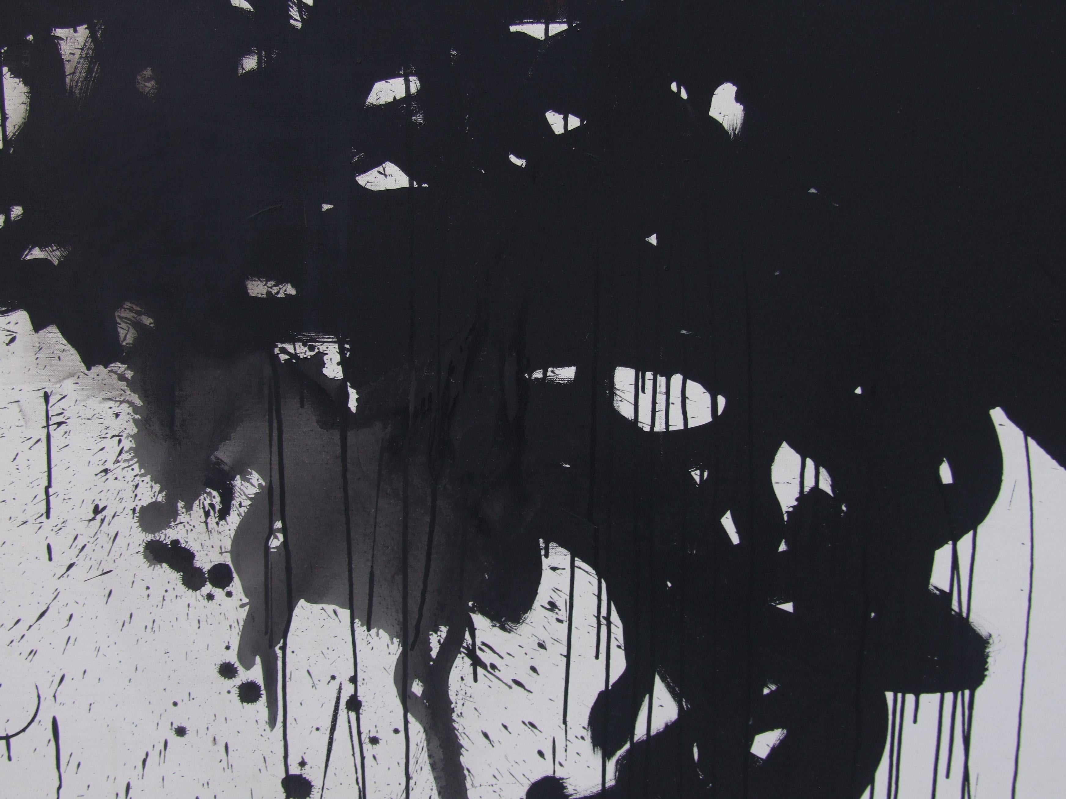 Abstrakte abstrakte 01, 1990 - Acryl auf Toile, 150x150 cm. (Schwarz), Abstract Painting, von Michel Cabaret