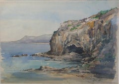 Antique Paysage de la Méditerranée - aquarelle, 39x28cm., encadré