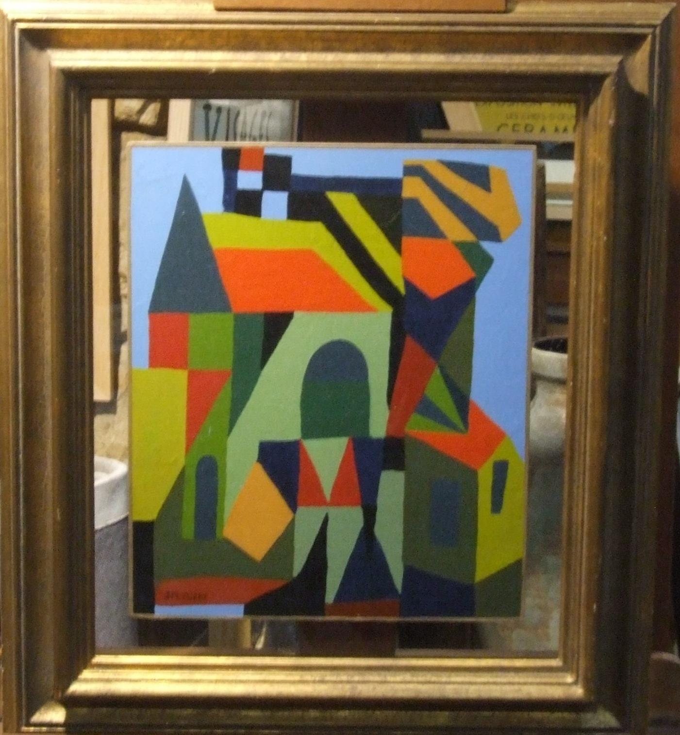Maison - huile sur panneau, 46x38 cm. - Painting by Jean Marie Euzet