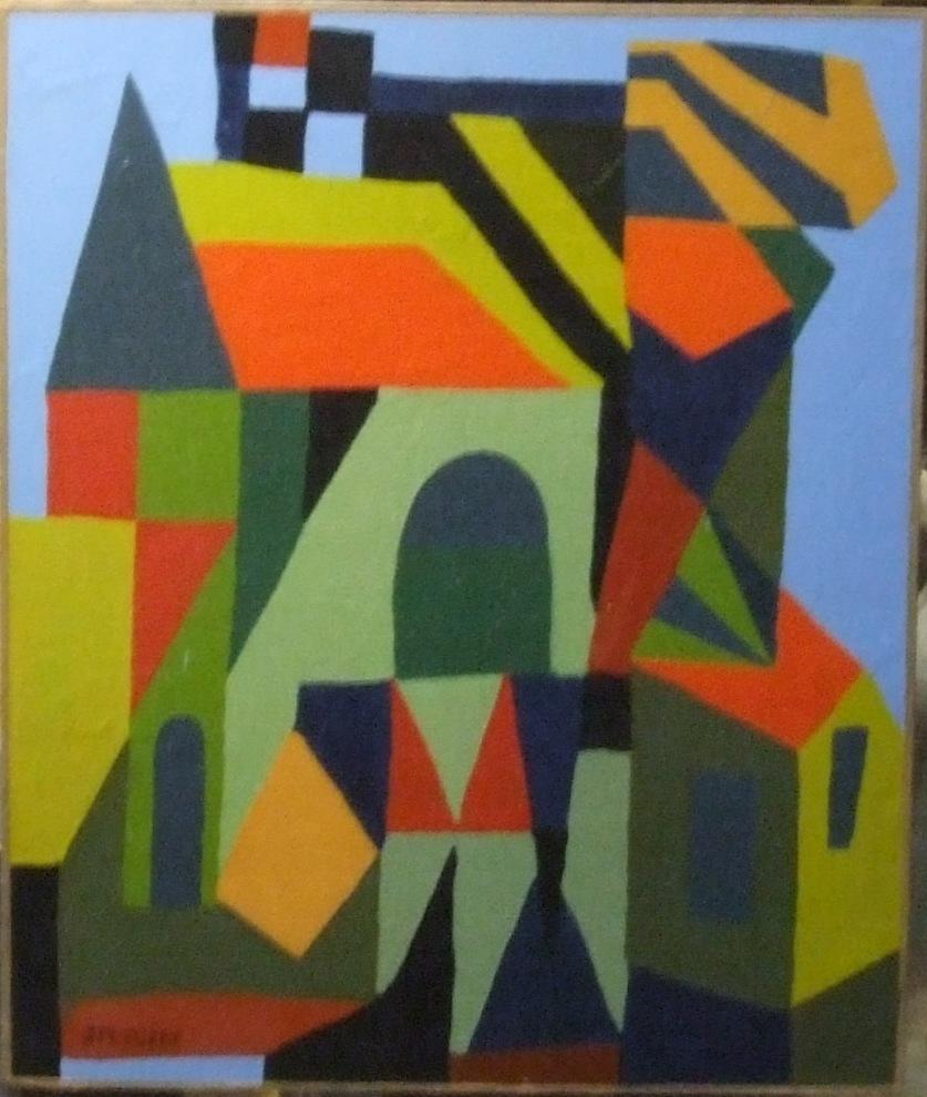Jean Marie Euzet Abstract Painting - Maison - huile sur panneau, 46x38 cm.