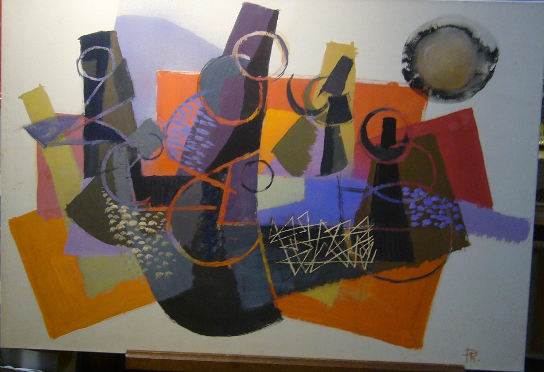 Abstract 1, 70's - gouache on paper glued on canvas, 75x110 cm.