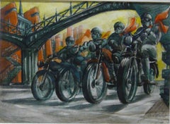 Antique Motobikers, 1929, gouache - Futurism, 23x32