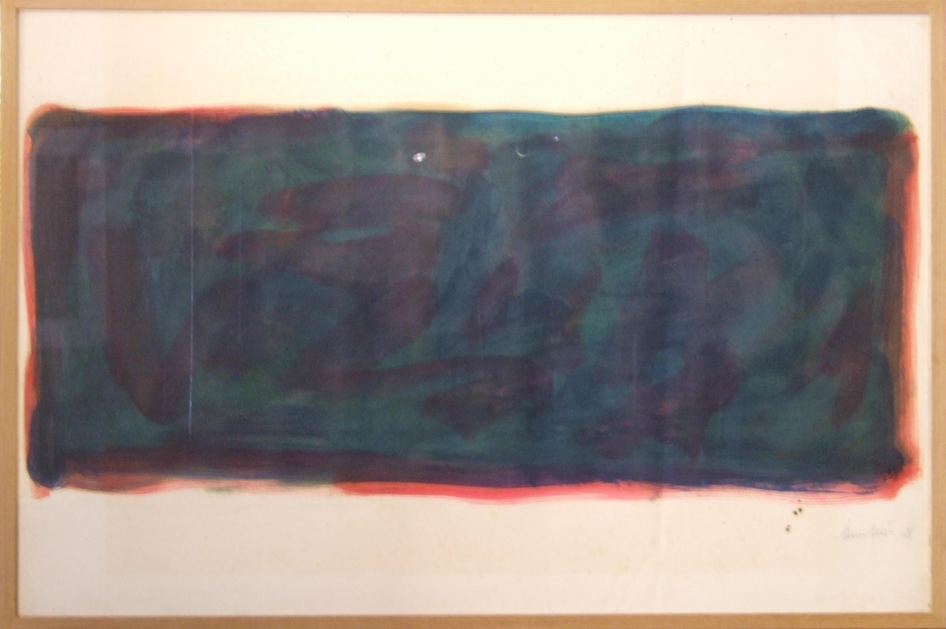 René Duvillier Abstract Drawing - abstraction '60s - gouache, 80x120 cm., framed.