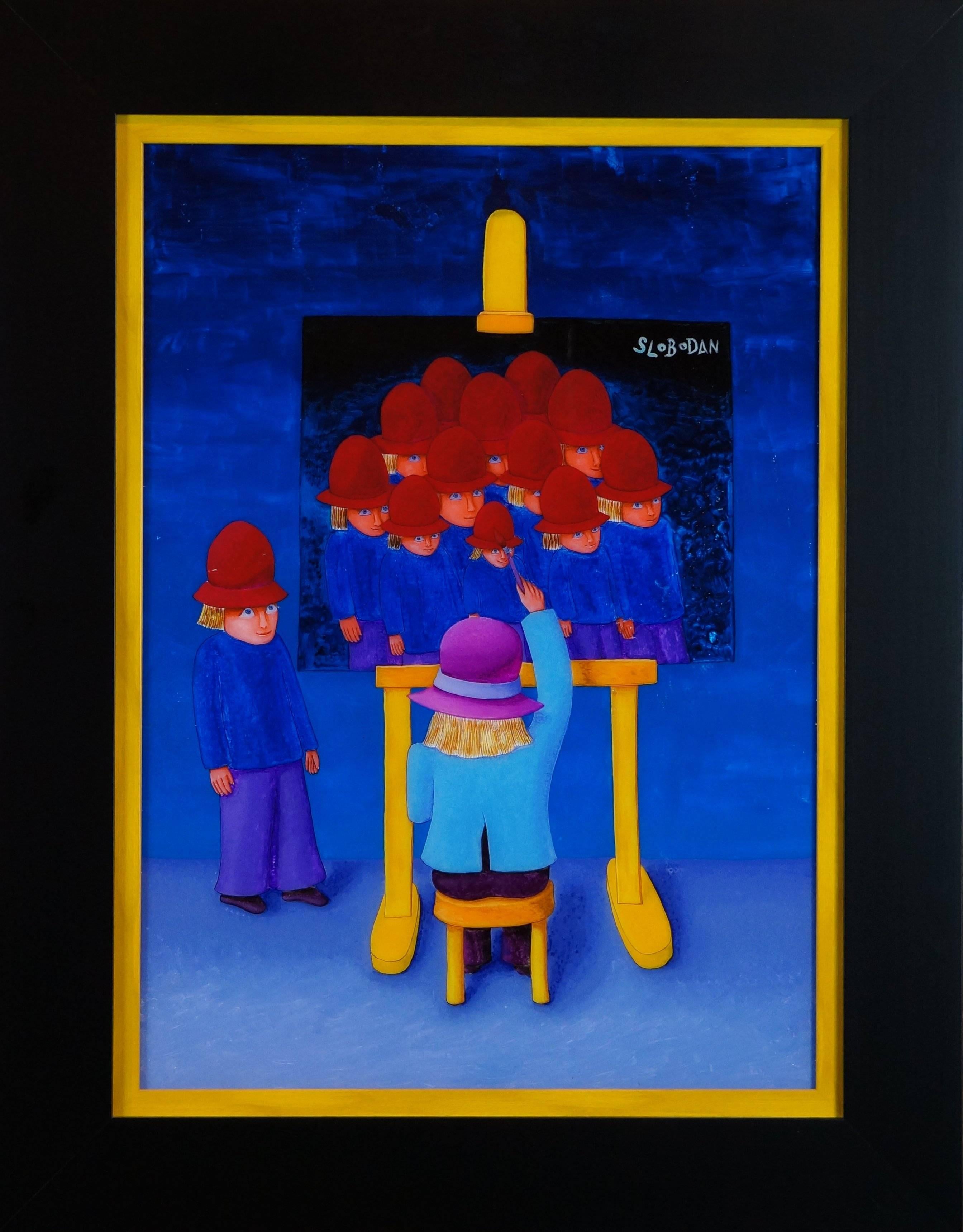 Figurative Painting Sblobodan - Dream Of School (Le rêve de l'école) - Huile sur toile, cm. 52x76, encadrée