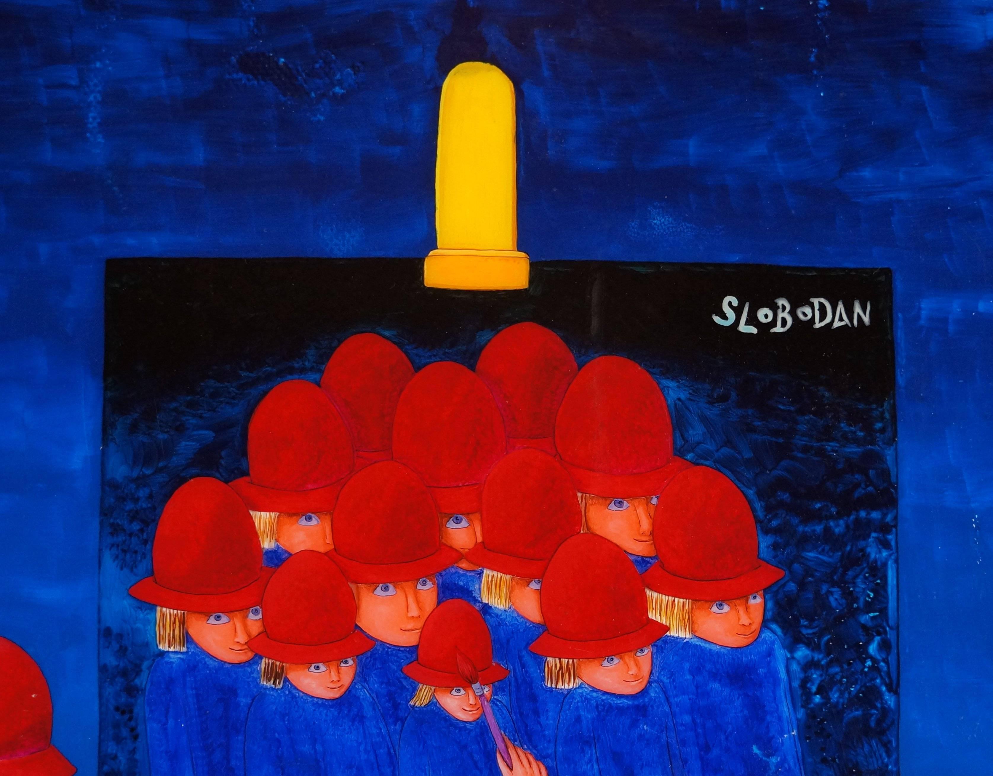 Dream Of School (Le rêve de l'école) - Huile sur toile, cm. 52x76, encadrée - Painting de Sblobodan