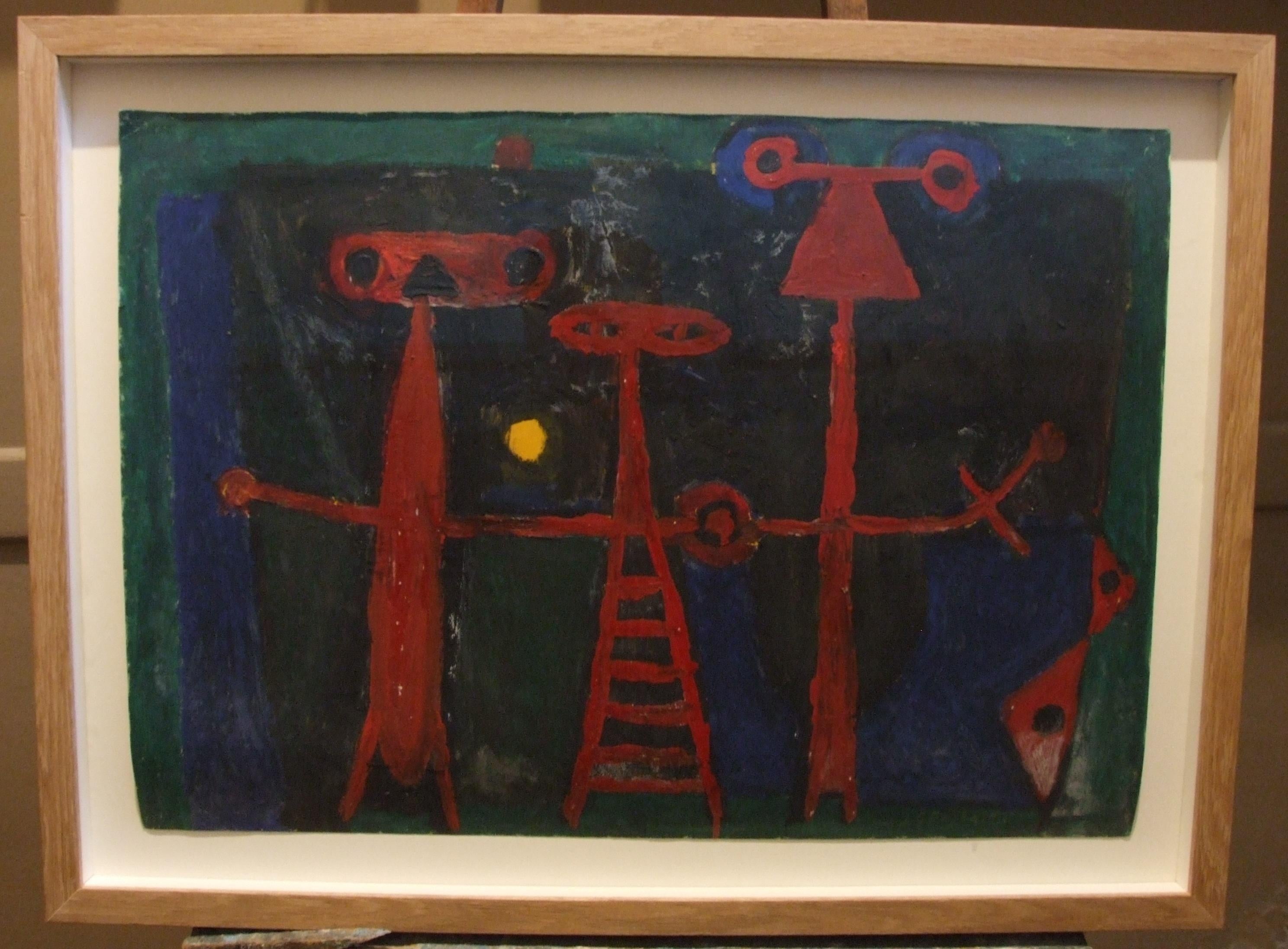 Albert Chubac Abstract Drawing - three men - gouache on paper, 43x60 cm., framed