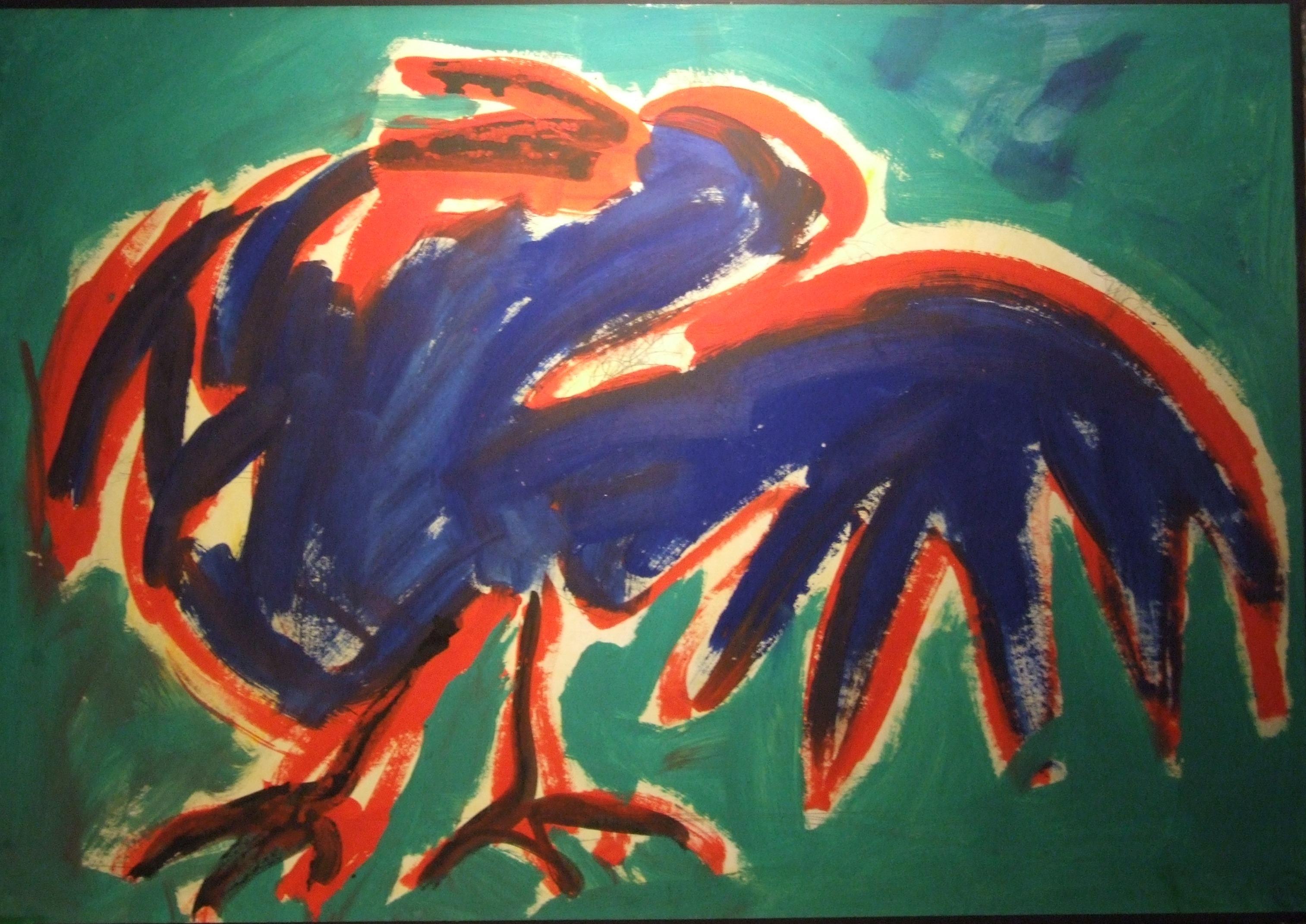 Oiseau - Acrylique sur papier, 70 x 100 cm, encadré