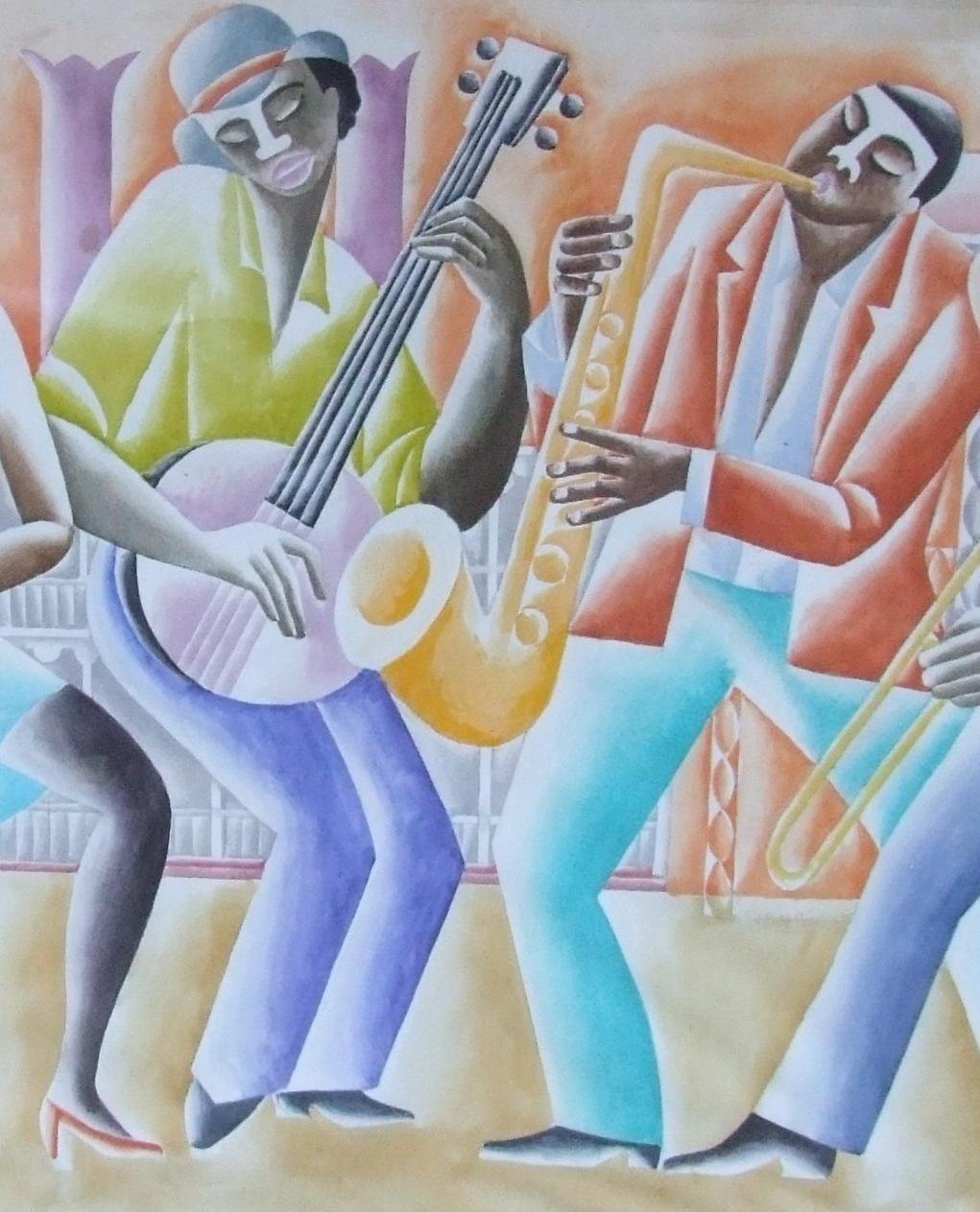 Jazz Panel #2 - Gouache, 102x186 cm. (Art déco), Art, von Paul de Cayeux