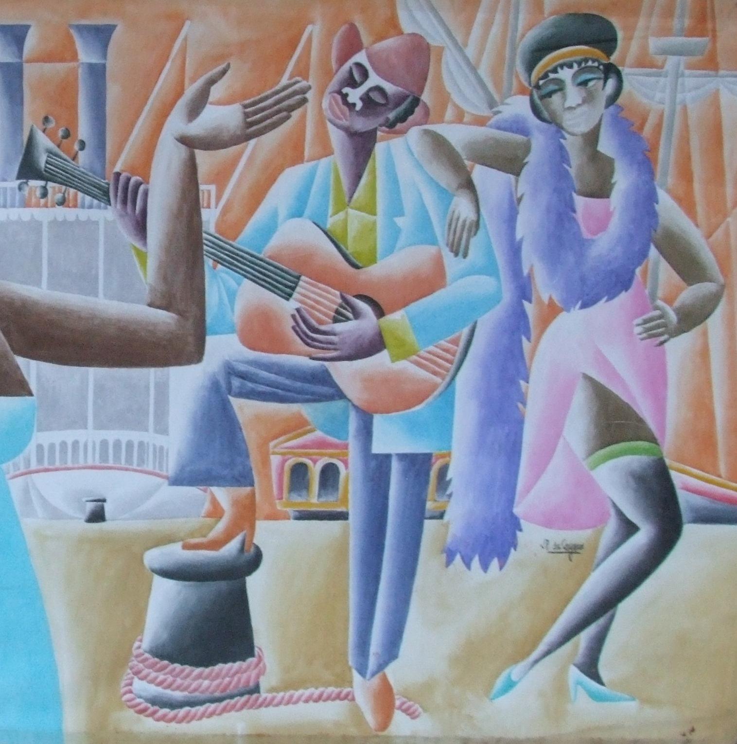 Jazz Panel #3 - Gouache, 102x186 cm. (Art déco), Art, von Paul de Cayeux