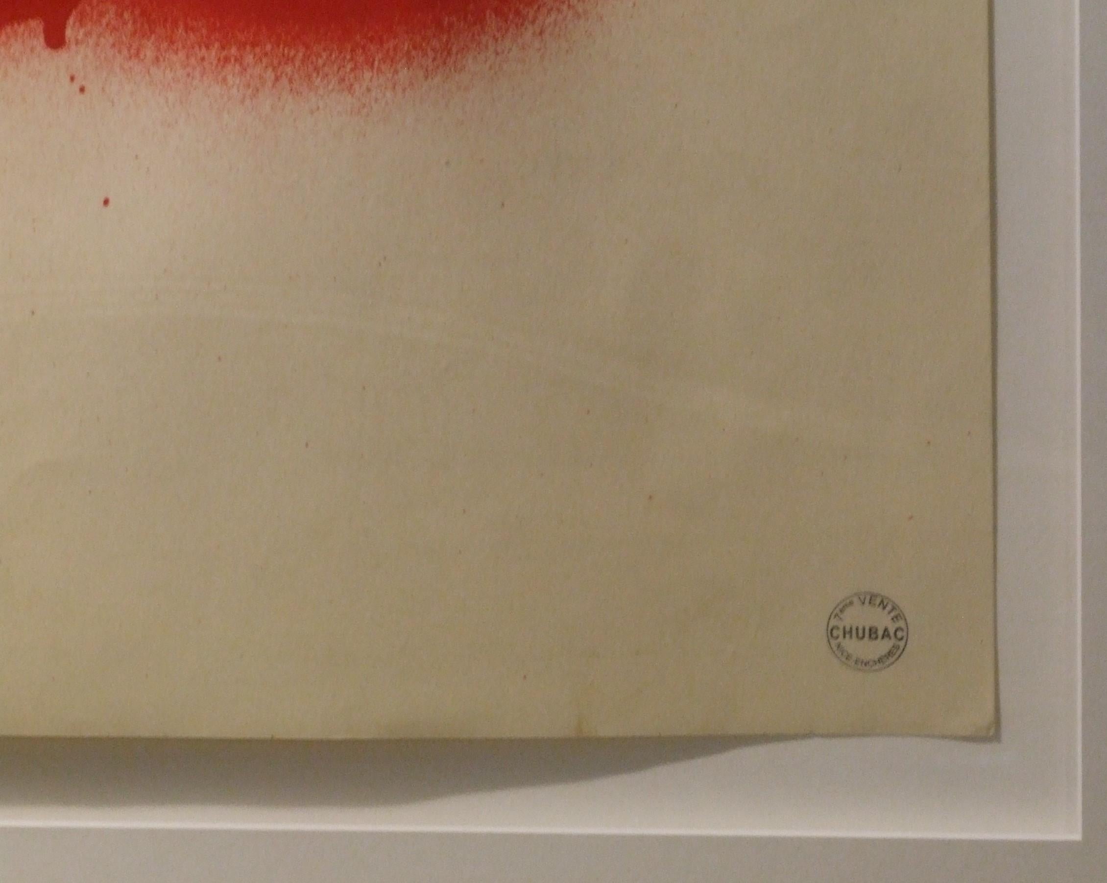 Red spray 2 - spray paint on paper, 43x59 cm., framed - Art by Albert Chubac