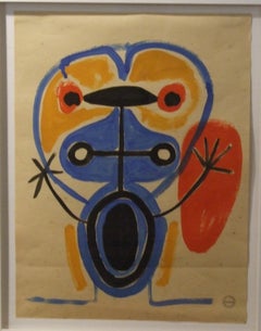 Little boy - gouache on paper, 49x37 cm., framed