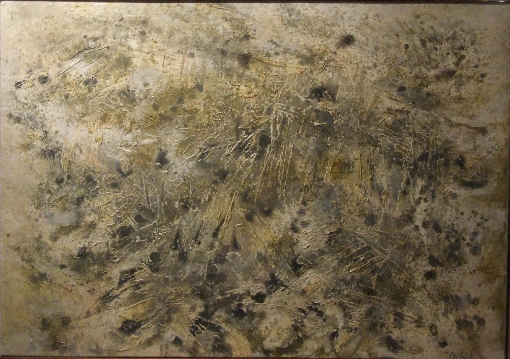 Carlos Carnero Abstract Painting – Tafelaufsatz 5, 1961 - Öl auf Leinwand, 65x92 cm.