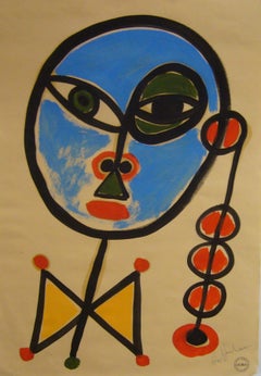 femme bleu (blue woman) - gouache on paper, 49x34 cm., framed