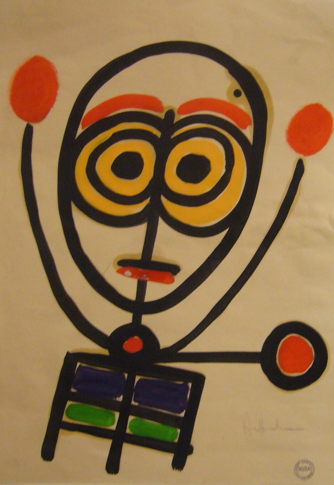 Figurative Art de Albert Chubac - homme rouge (hombre rojo) - gouache sobre papel, 49x34 cm., enmarcado