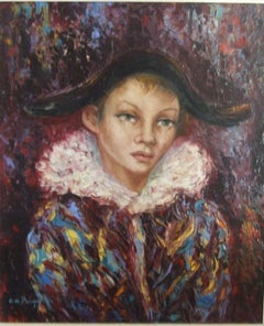 Arlequin - Huile sur toile, 60x50 cm., encadré