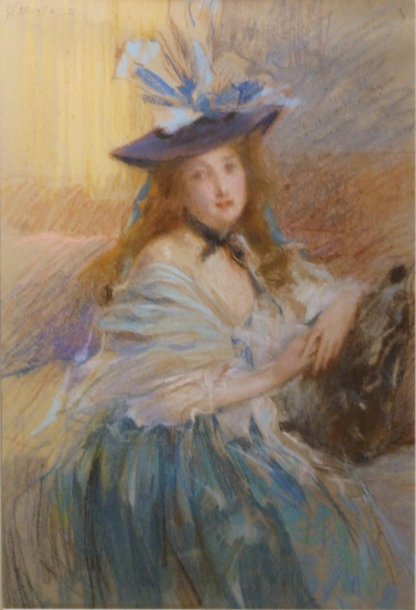 Gabriel Emile Nicolet  Portrait - Elégante - pastel sur papier, 52x34 cm., encadré