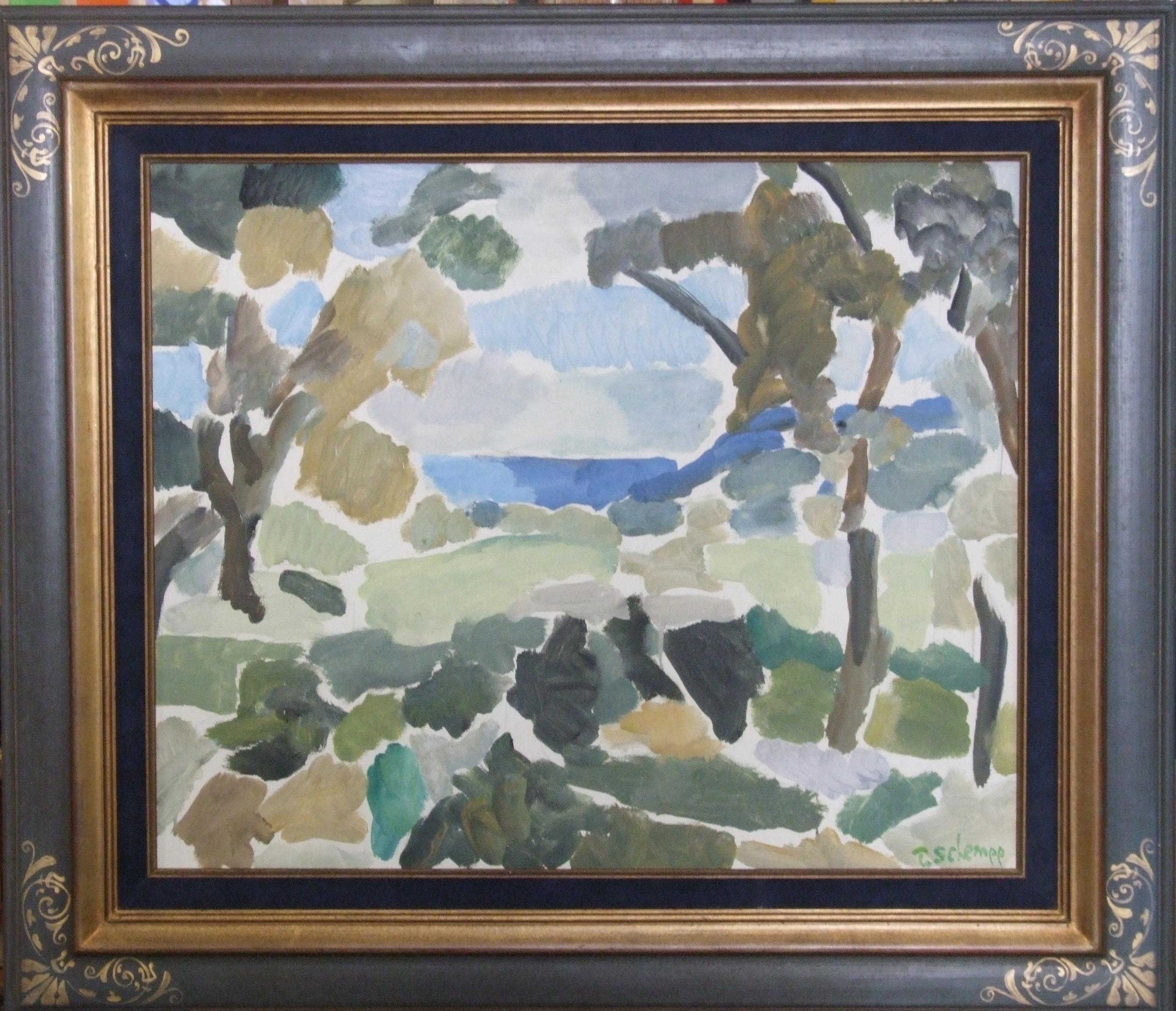 Paysage, 1960 - Huile sur toile, 60x73 cm., encadré - Painting by Theodore Schempp