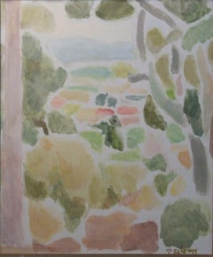 Vintage Paysage de la méditerranée, 1960 - Huile sur toile, 46x38 cm., encadré