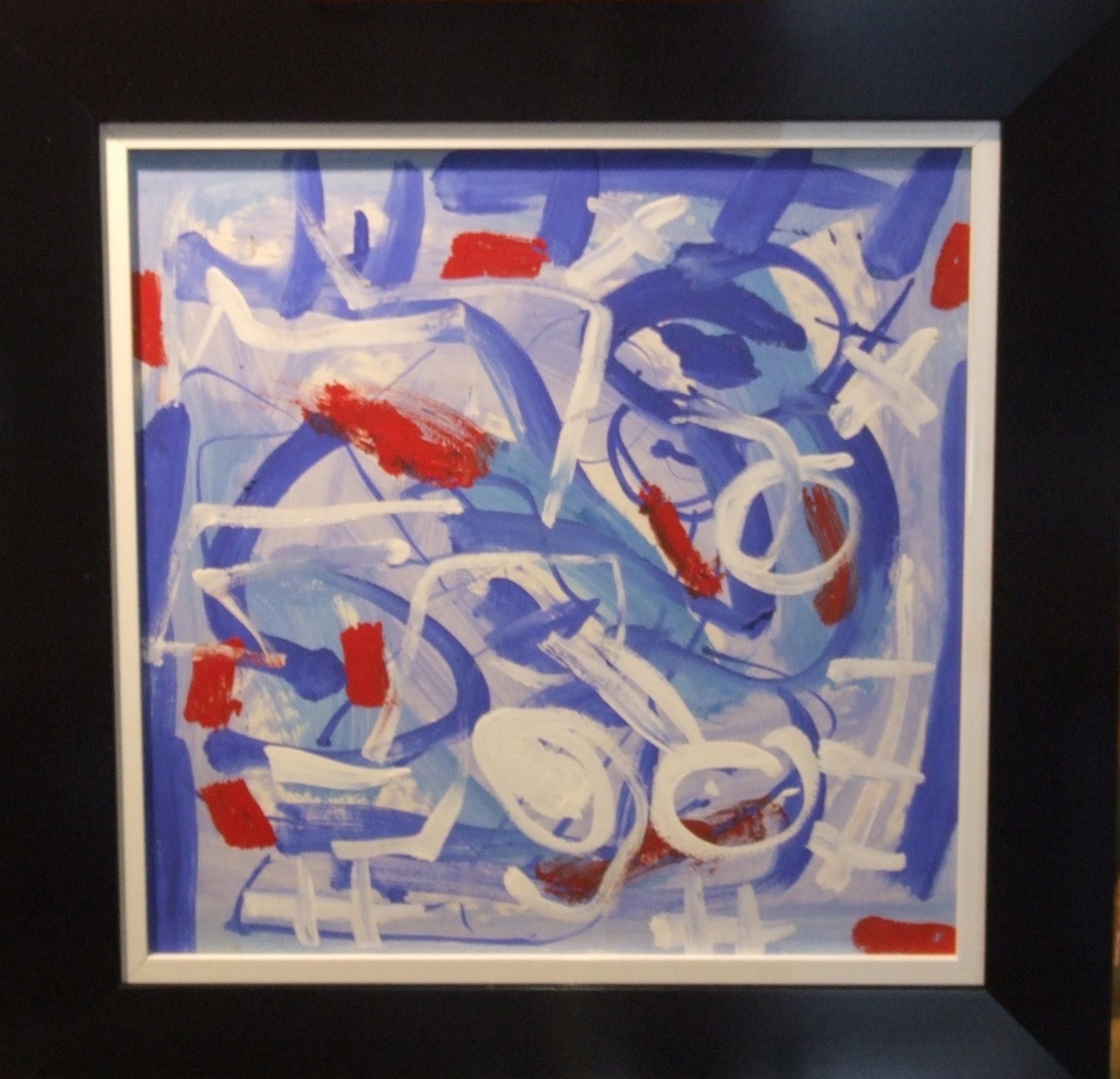 abstract bleu - gouache, 50x50, framed