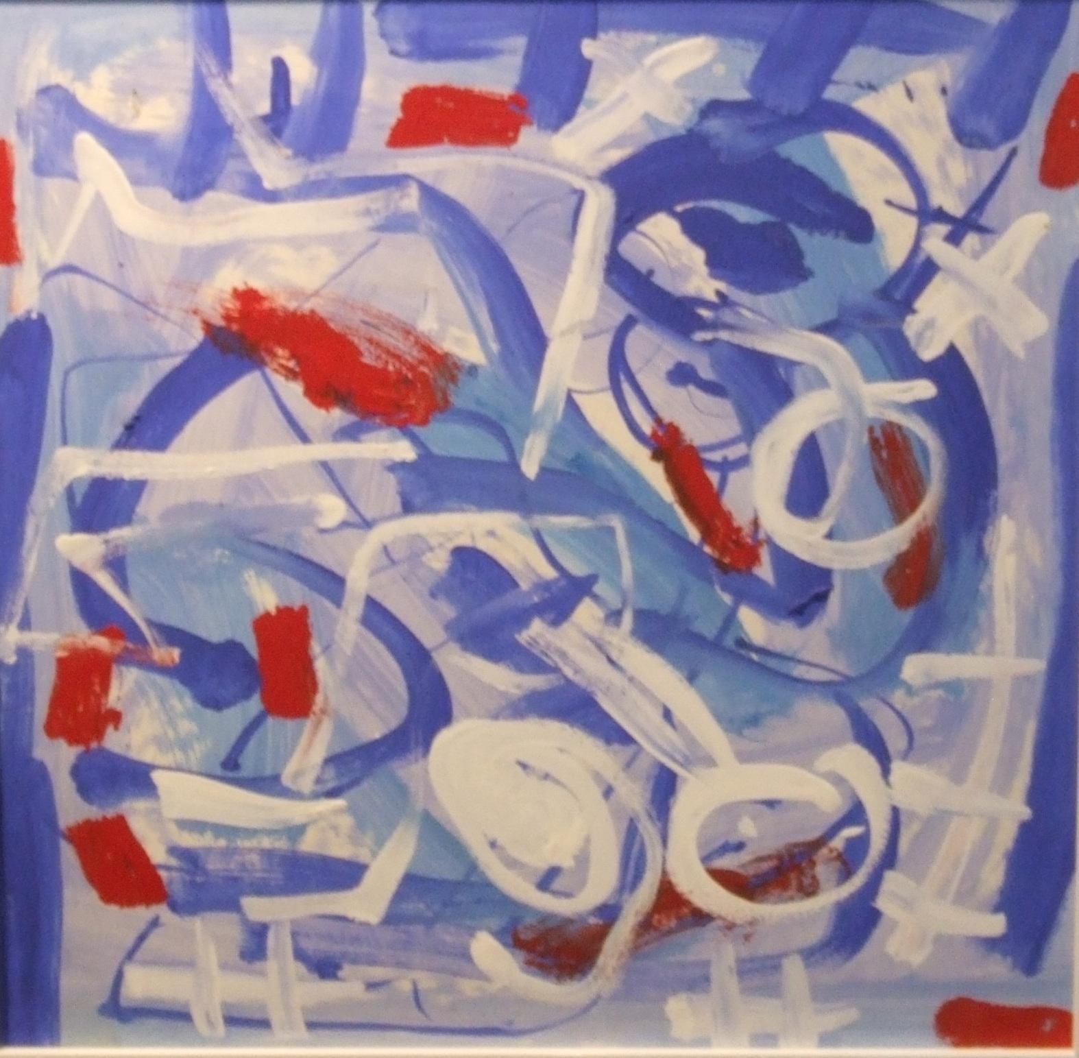 abstract bleu - gouache, 50x50, framed - Art by Pascal Simonpietri