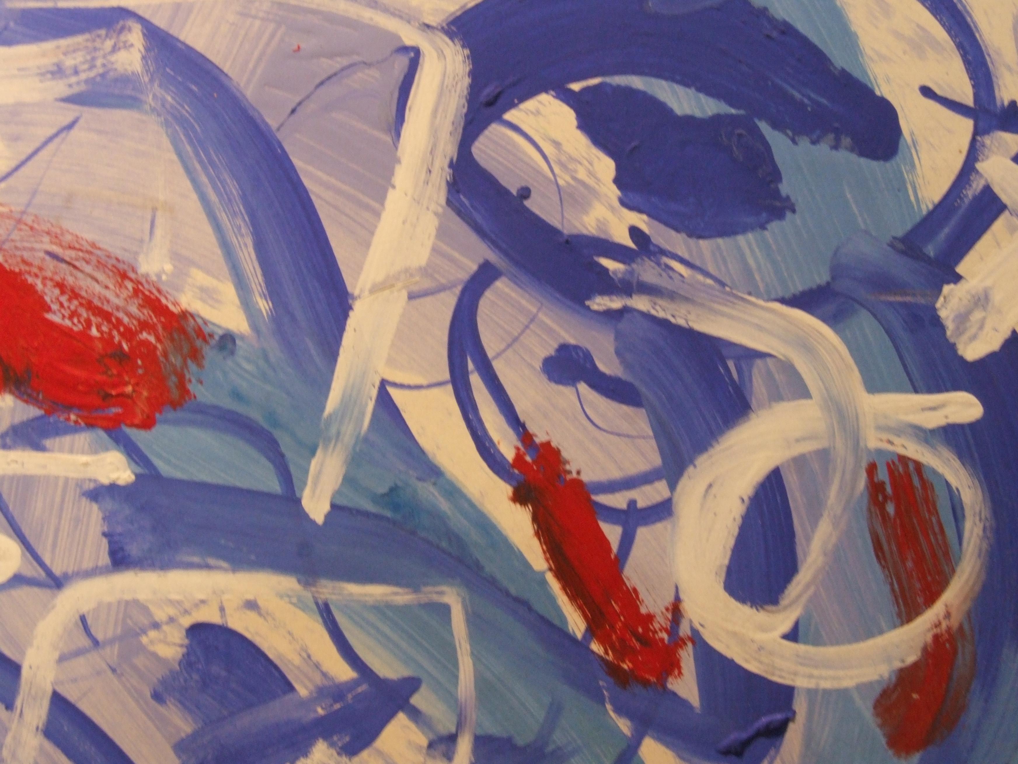 bleu abstrait - gouache, 50x50, encadré - Abstrait Art par Pascal Simonpietri
