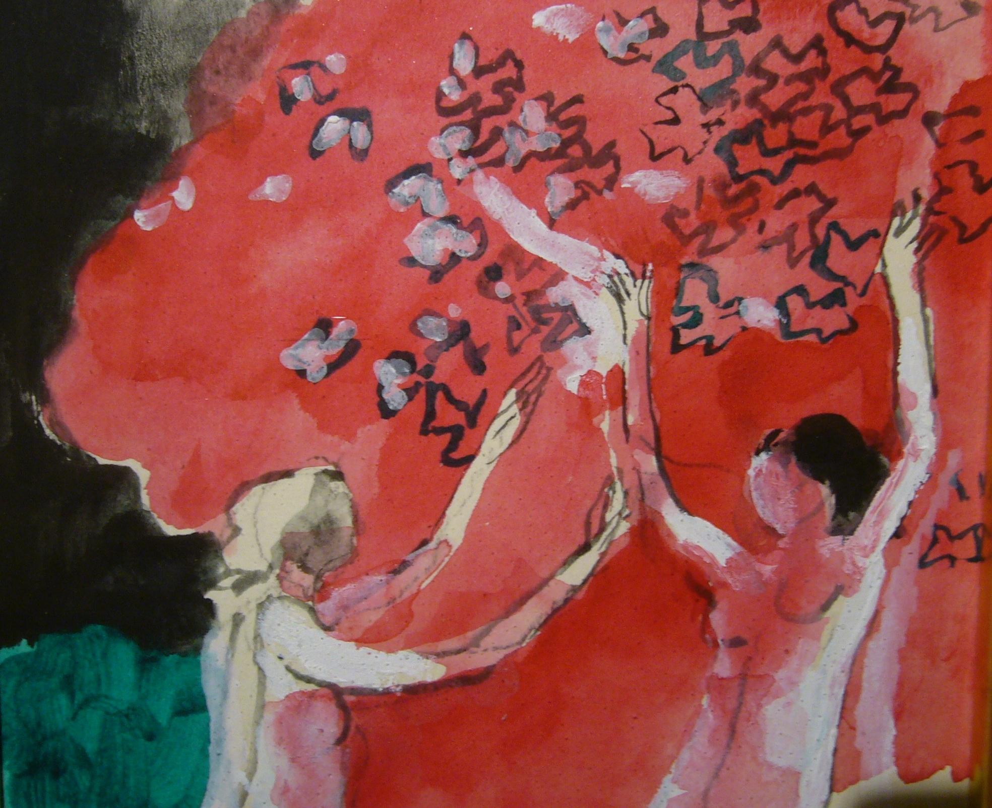 Two dancers - watercolor on paper, framed, 24x17 cm. - Art by Paul Guiramand