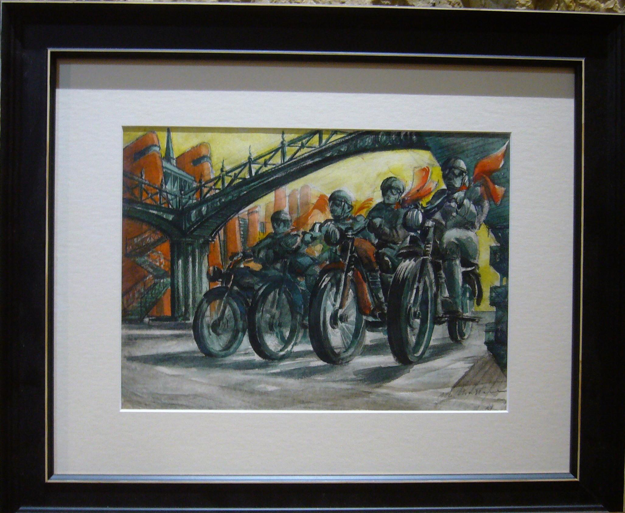 Motobikers, 1929, Gouache – Futurismus, 23x32, Motobikers – Art von Mario Chiattone