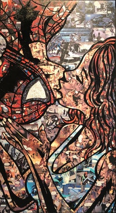 comic book collage, "Upside Down Kiss, "