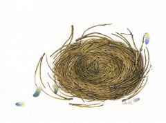 gouache on paper bird's nest, "Bluebird" (Naturalism, Realism)