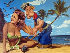 Pop Art Painting, "Popeye in Paradise", Inspired by Philip Pearlstein