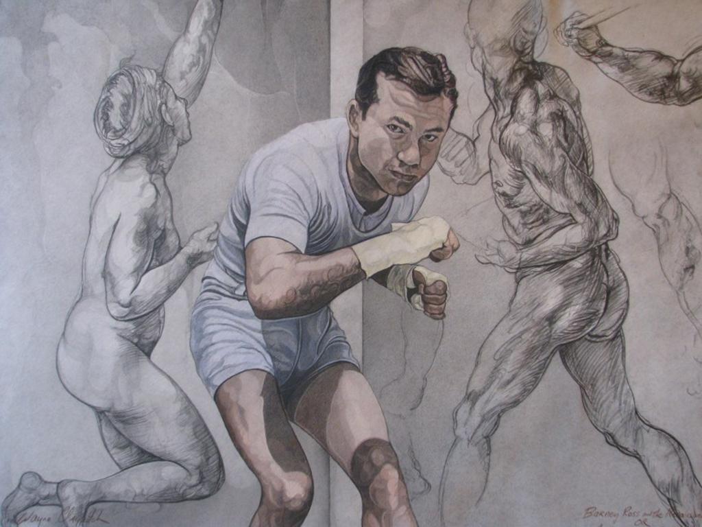 Wayne Claypatch Figurative Art - Realist Graphite Drawing, "Barney Ross and the Renaissance or the Art of Boxing"