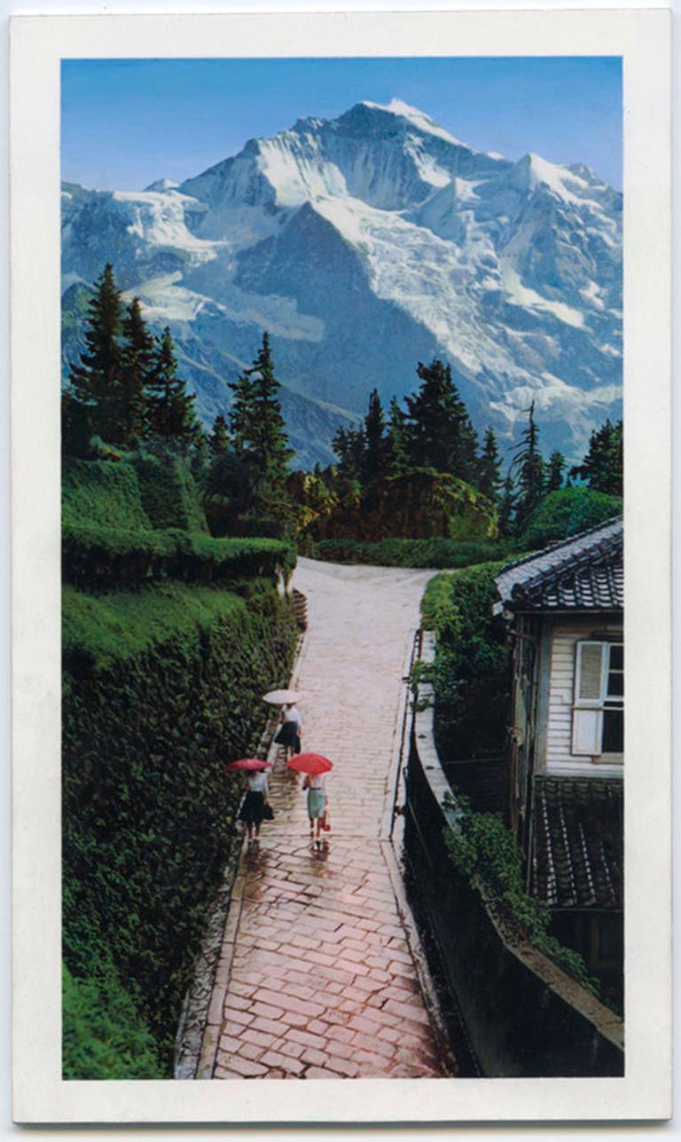 Ron Weis Landscape Painting - small scale landscape, "Wish You Were Here (Parasol)", (Photorealism)