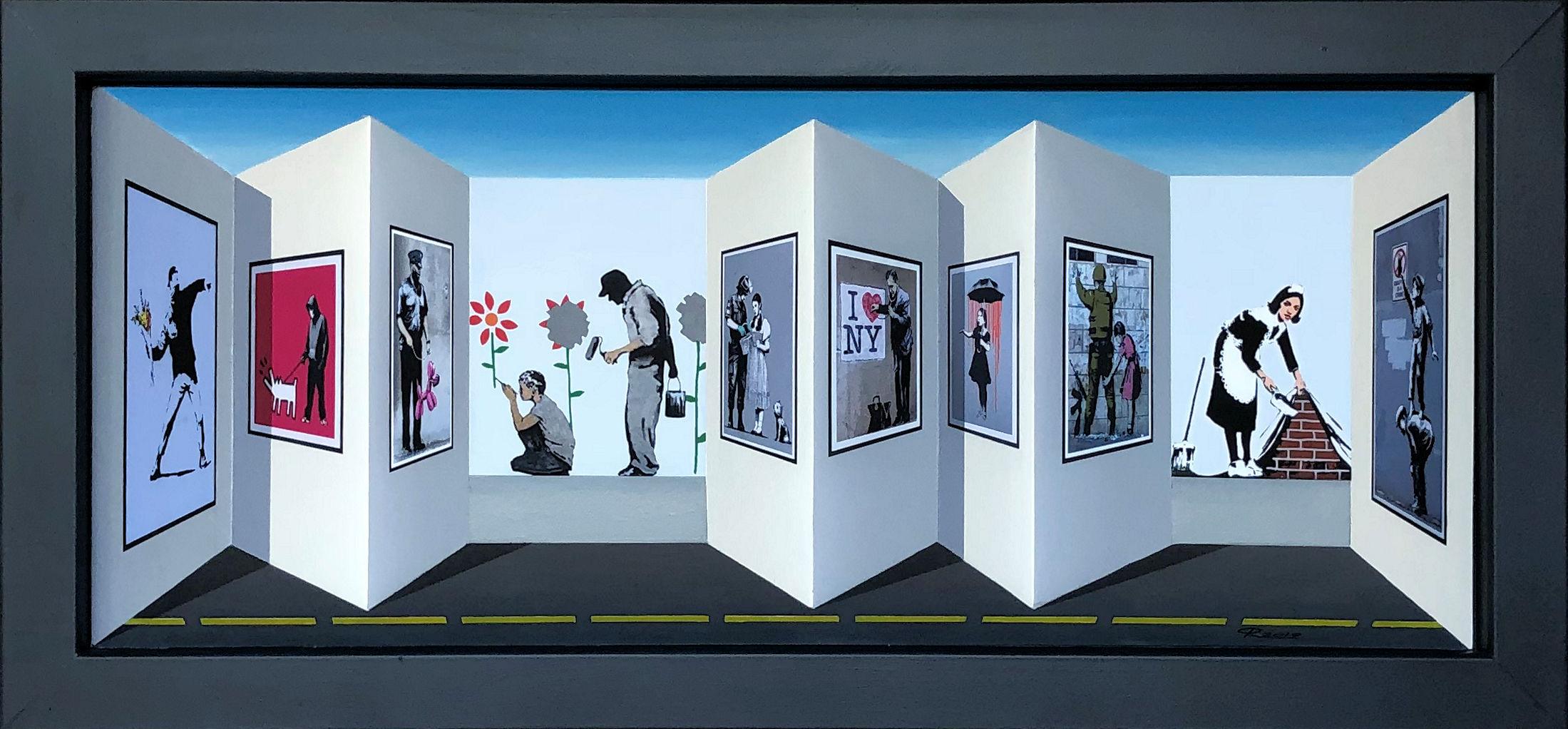 Peter Roth Interior Painting - "Gallery BW (Banksy)" (Pop Art, Street Art, Photorealism)