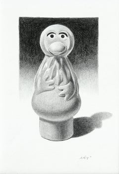 Black and white graphite drawing, "Big Bird", Fisher Price Little People toy 