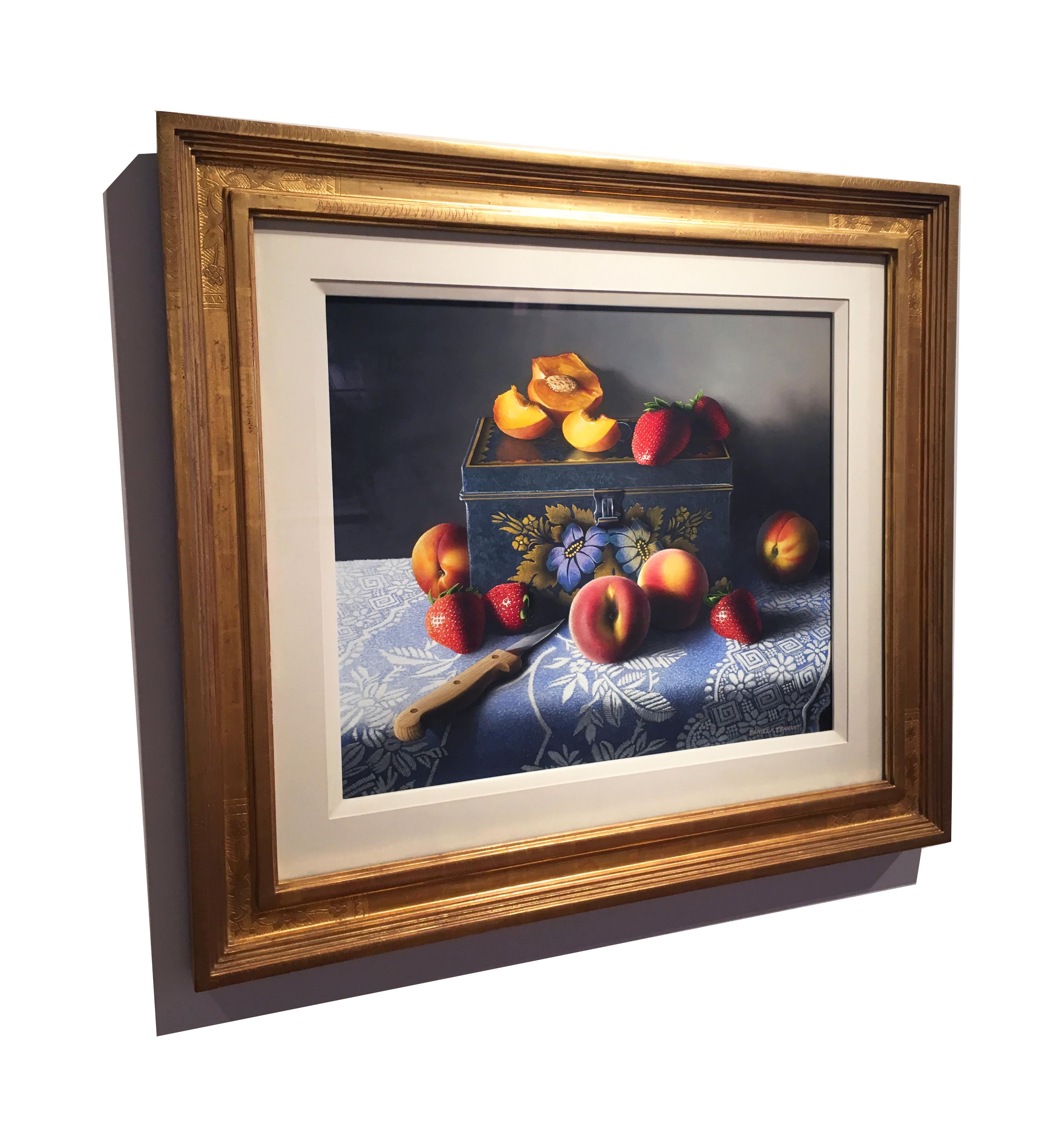Photorealist still-life with fruit, 