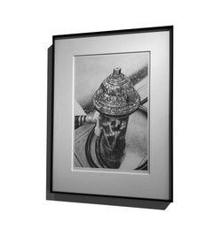 Black and white photorealist drawing "Chelsea Hydrant" Roger Watt graphite paper