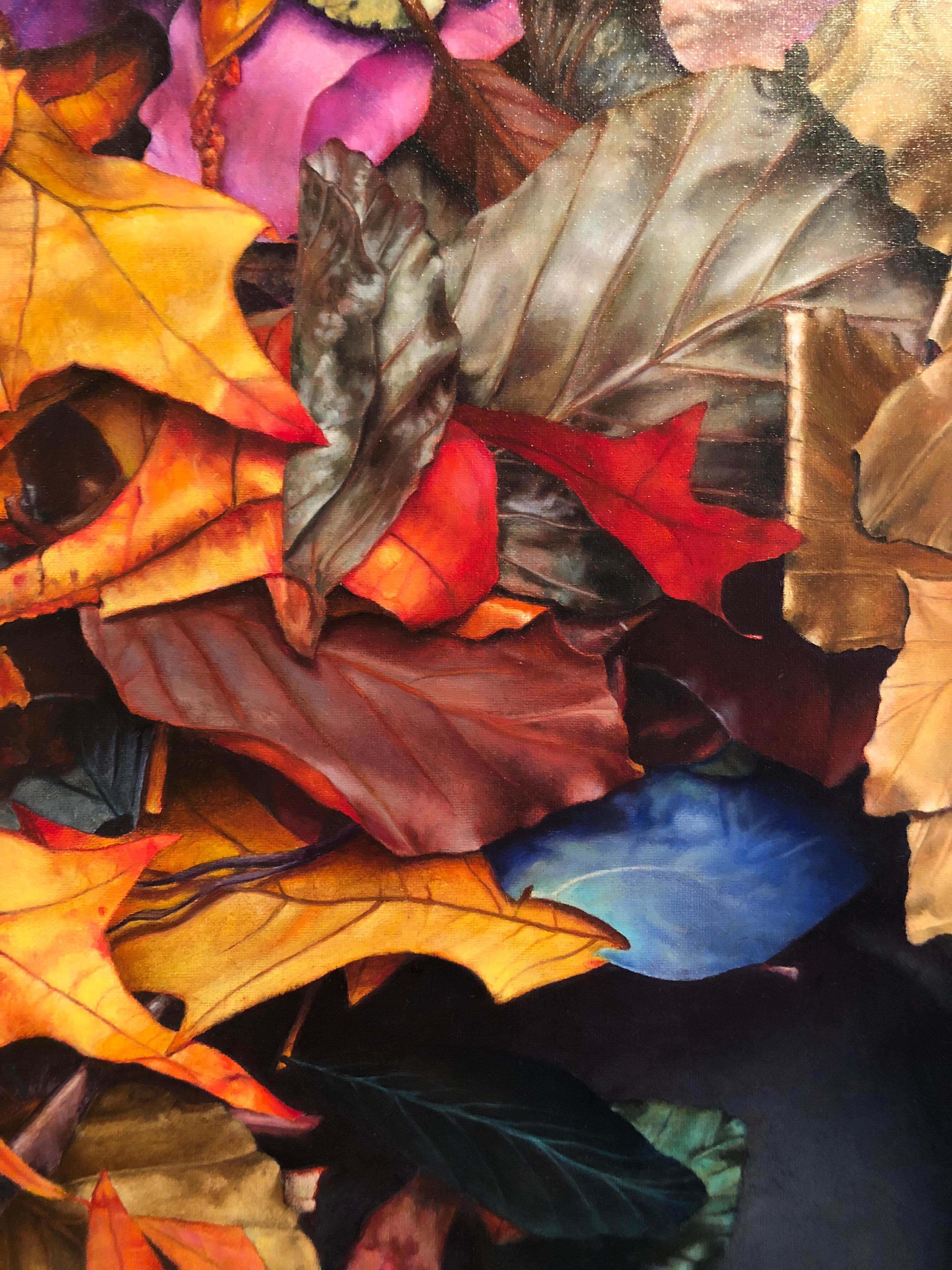 Photorealistic red yellow and blue leaves 