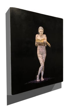 Nude Figure with black and purple, "Books of the Future I", encaustic on panel